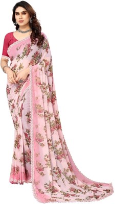 ROOP SUNDARI SAREES Floral Print, Self Design, Printed Bollywood Georgette Saree(Pink)