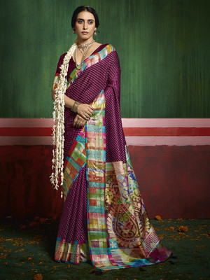 Meena Bazaar Printed Bollywood Art Silk Saree(Maroon)