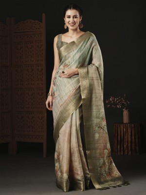 Sareemall Printed Kalamkari Silk Blend Saree(Light Green)