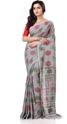 TANTLOOM Floral Print Handloom Handloom Pure Cotton Saree(Grey)