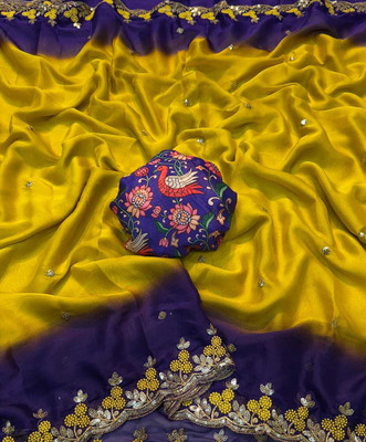 KANDORA Embroidered, Embellished Bollywood Chiffon Saree(Purple)