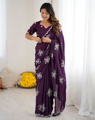 Satrani Embellished, Embroidered Bollywood Jimmy choo, Silk Blend Saree(Purple)