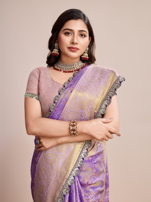 SICHYAH Printed Banarasi Pure Silk Saree(Purple)