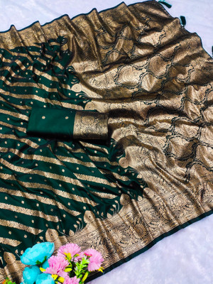 Krrishis sarees Printed Leheria Silk Blend Saree(Dark Green)