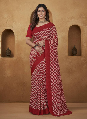 AlbellaFashions Geometric Print, Printed, Embellished Bollywood Georgette Saree(Red)