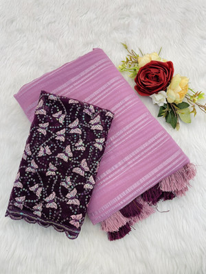 K 5 FASHION Striped, Dyed Bollywood Chiffon Saree(Pink)