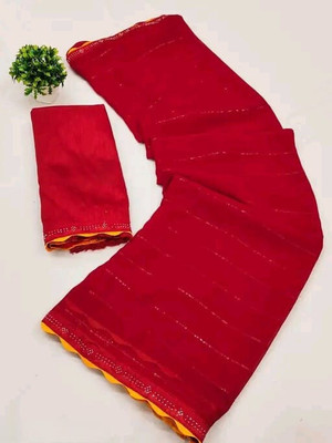 DRIZOMIZ Solid/Plain Bollywood Georgette Saree(Red)