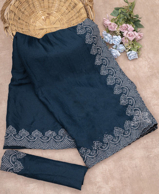 katariya Solid/Plain, Embellished, Embroidered Bollywood Cotton Silk Saree(Purple)