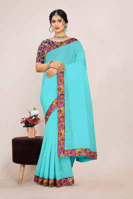 manish Solid/Plain Bollywood Silk Blend, Art Silk Saree(Light Blue)