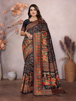 Elora Woven Banarasi Silk Blend Saree(Black)