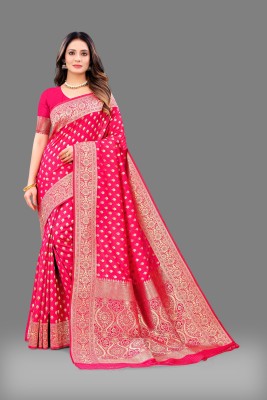 OFLINE SELE CTION Floral Print Banarasi Pure Silk Saree(Pink)