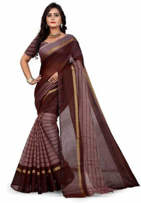 Anugrah Textile Printed Banarasi Lycra Blend, Chiffon Saree(Brown)