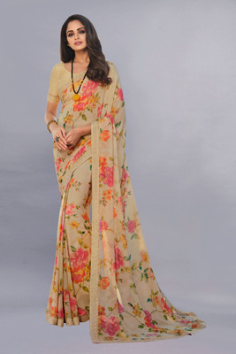 Divastri Printed Bollywood Georgette Saree(Cream, Multicolor)