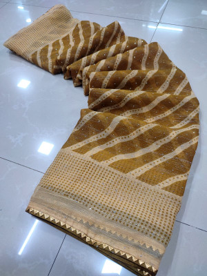 Sareez House Printed Leheria Georgette Saree(Beige)