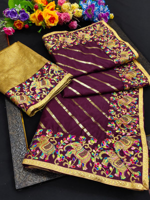 DRIZOMIZ Embroidered Bollywood Silk Blend Saree(Magenta)