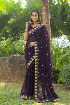 Moda Rapido Embroidered Daily Wear Georgette Saree(Purple)