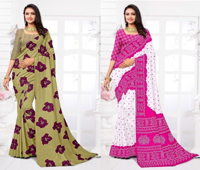 STYLEVEDA Paisley Daily Wear Georgette Saree(Pack of 2, Pink, Beige)