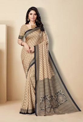 Novus Knitting Printed Daily Wear Art Silk Saree(Pack of 2, Beige)