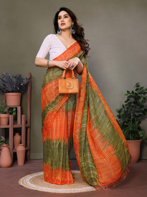 GLOWMOROUS Printed Bollywood Georgette, Silk Blend Saree(Orange)
