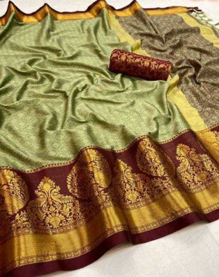 Miswa Woven Kanjivaram Cotton Silk Saree(Beige)