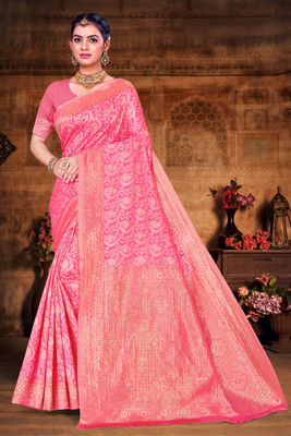 saaree Woven Banarasi Cotton Silk Saree(Pink)