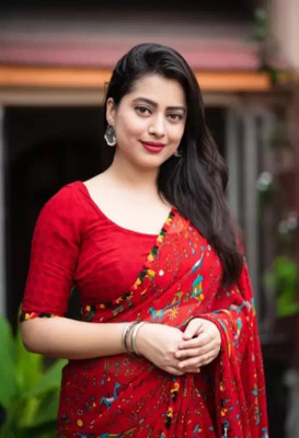Suali Animal Print Bollywood Chiffon Saree(Red)