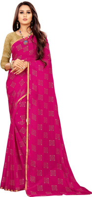 Aardiva Printed Daily Wear Chiffon Saree(Pink)