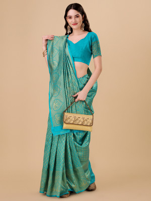 Miss Beelee Printed Banarasi Jacquard Saree(Light Blue)