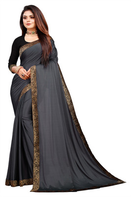 ENCLIQ Solid/Plain Daily Wear Lycra Blend Saree(Grey)