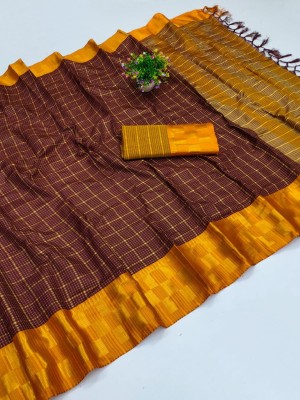 VRINDITA FASHION Self Design Kanjivaram Cotton Silk Saree(Brown)