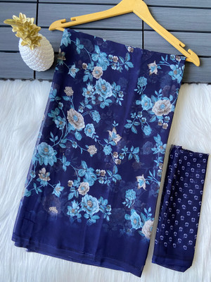 bhavika silk mills Floral Print Daily Wear Georgette Saree(Blue)