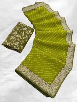 Manan Creation Embellished Bandhani Georgette, Chiffon Saree(Green)