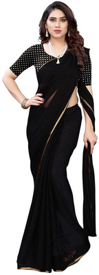 SainiVastra Solid/Plain Bollywood Chiffon Saree(Black)