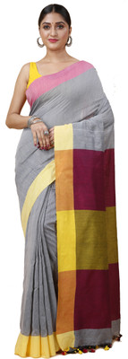 DipDiya Printed Handloom Cotton Blend Saree(Grey)