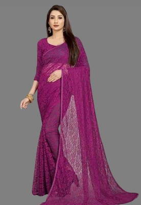 Fashion Field Self Design Bollywood Net Saree(Purple)