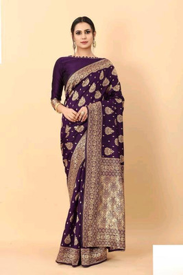 MUSKAN COLLECTIONS Digital Print Banarasi Silk Blend Saree(Light Blue)