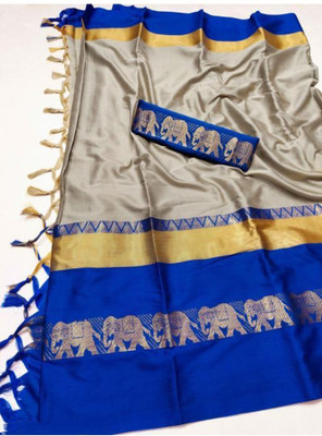 Mortal Textile Woven Handloom Cotton Silk Saree(Brown)