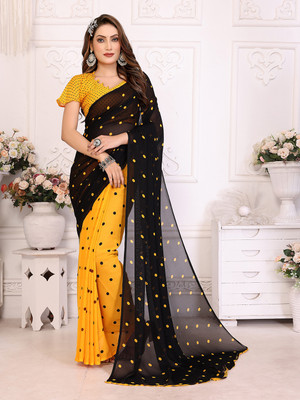 Moda Rapido Printed, Self Design, Polka Print Daily Wear Georgette Saree(Yellow)