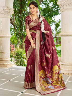 Divastri Woven Banarasi Silk Blend Saree(Maroon)