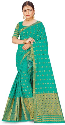 Skiran's Woven Mekhela Chador Cotton Blend Saree(Green)