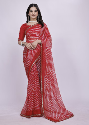 SAREEYA16 Striped Daily Wear Georgette Saree(Red)