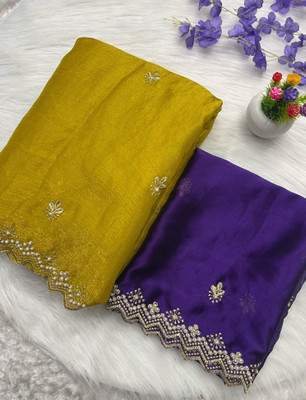Tradivibe Embroidered Bollywood Chiffon Saree(Yellow)