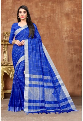 KALKEE FASHION Striped Daily Wear Pure Cotton, Cotton Silk Saree(Blue)