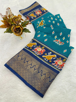 Julee Printed Bollywood Silk Blend Saree(Light Blue)