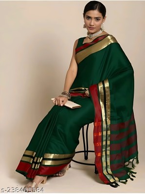 renbriza Printed Chanderi Cotton Silk Saree(Green)