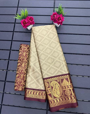 Jbk enterprise Self Design Banarasi Pure Silk Saree(Cream)