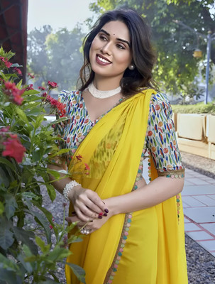 HIJA TRENDZ Embellished Daily Wear Georgette Saree(Yellow)