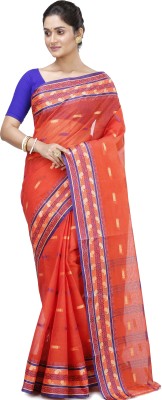 DipDiya Self Design Tant Pure Cotton Saree(Orange)