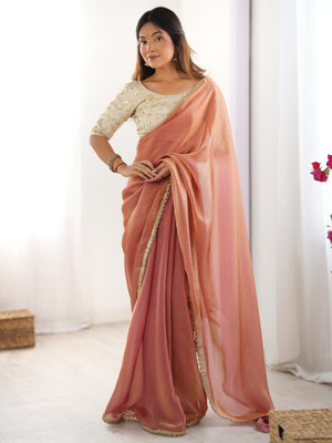 Sareemall Embellished Bollywood Satin Saree(Orange)