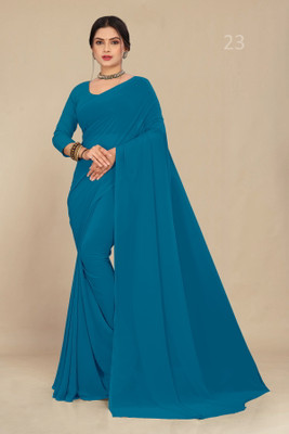 STAVA CREATION Solid/Plain Daily Wear Georgette Saree(Light Blue)